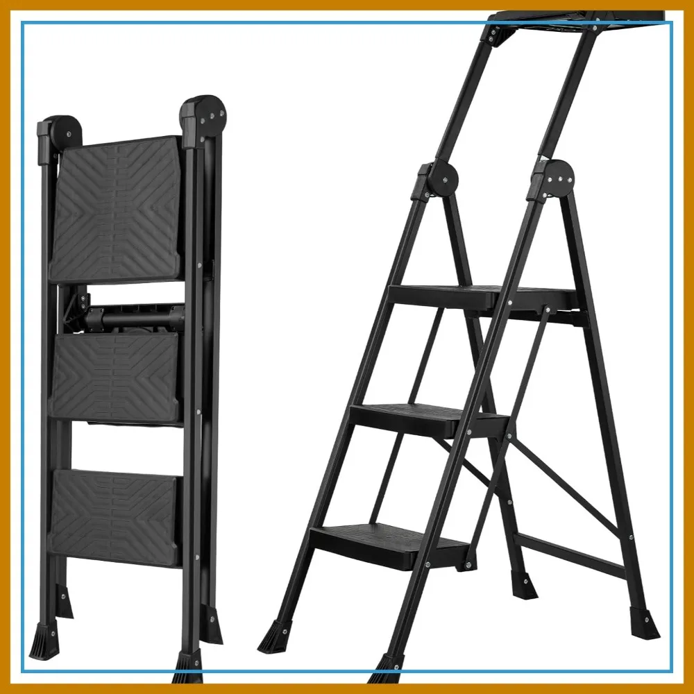 3 Step Ladder with Handrail and Tool Tray, 660 lbs Capacity, Anti-Slip Wide Pedal, Folding Steel Ladder for Home Kitchen Outdoor
3 Step Ladder with Handrail and Tool Tray, 660 lbs Capacity, Anti-Slip Wide Pedal, Folding Steel Ladder for Home Kitchen Outdoor