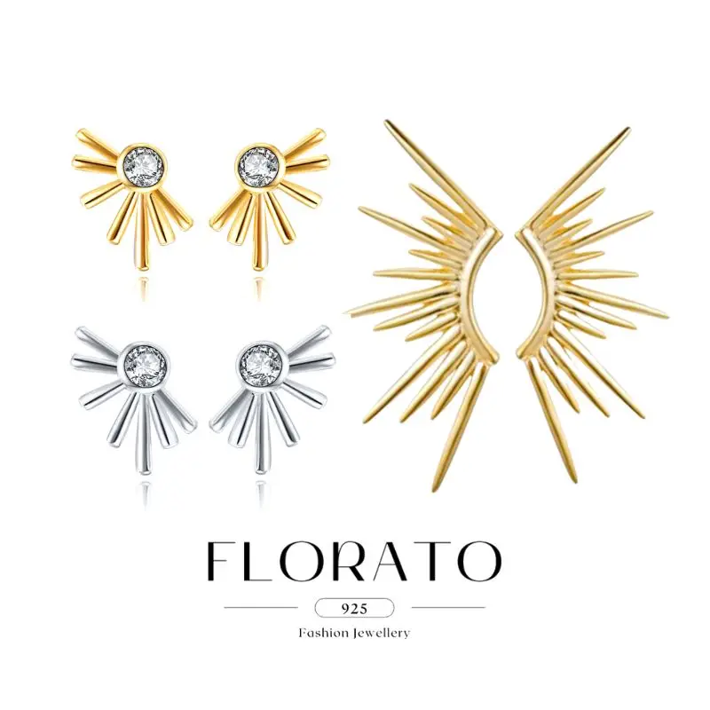 925 Sterling Silver Ear Needle Round Zircon Half sun/wing Stud Earrings For Women Punk Trend Earrings Fashion Accessories
925 Sterling Silver Ear Needle Round Zircon Half sun/wing Stud Earrings For Women Punk Trend Earrings Fashion Accessories