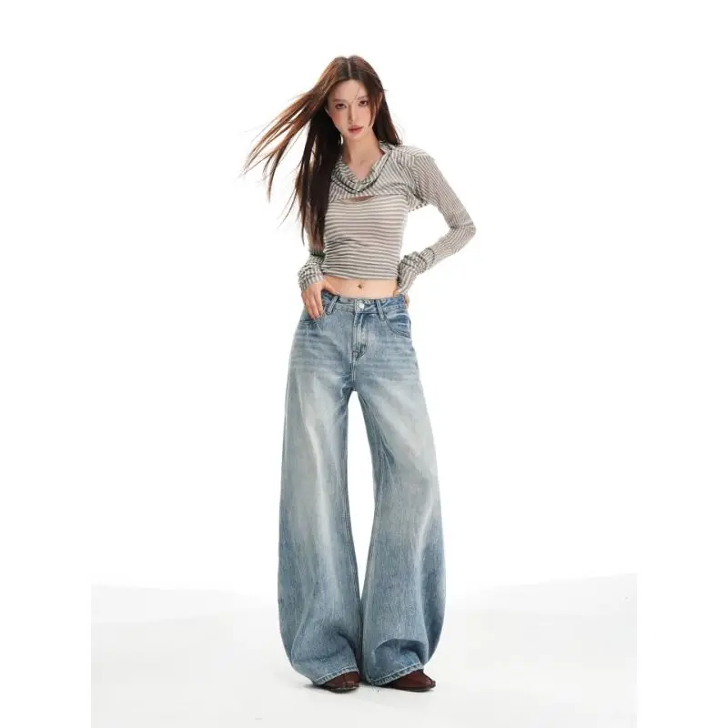Retro American Blue Wide Leg Denim Jeans Women's Spring Heavy Wash Medium Low Waist Loose Knife Edge Floor Length Pants
Retro American Blue Wide Leg Denim Jeans Women's Spring Heavy Wash Medium Low Waist Loose Knife Edge Floor Length Pants