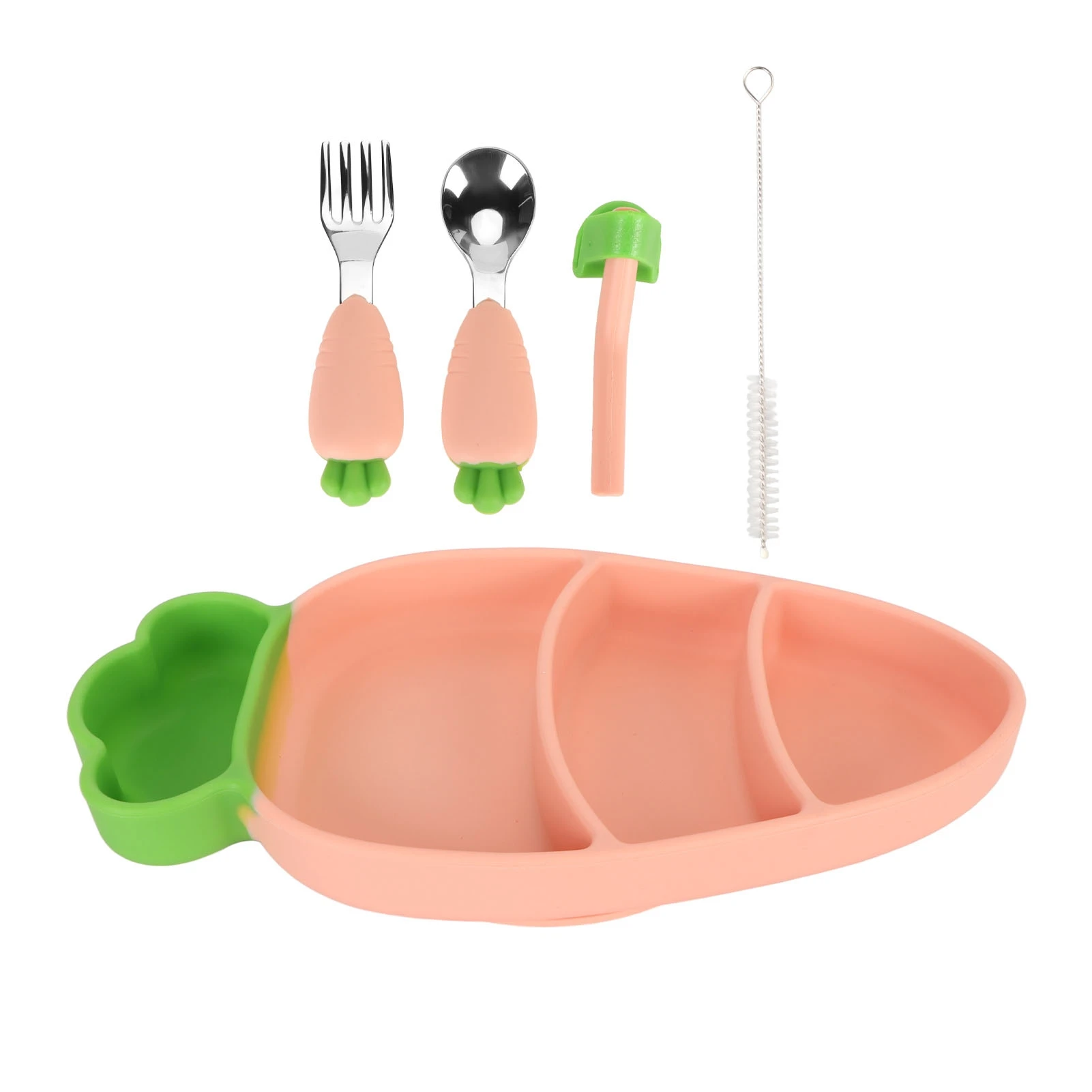 Baby Silicone Feeding Supplies Set with Fork Spoon Straw Cleaning Brush Carrot Shape Weaning Set Pink/Orange
Baby Silicone Feeding Supplies Set with Fork Spoon Straw Cleaning Brush Carrot Shape Weaning Set Pink/Orange