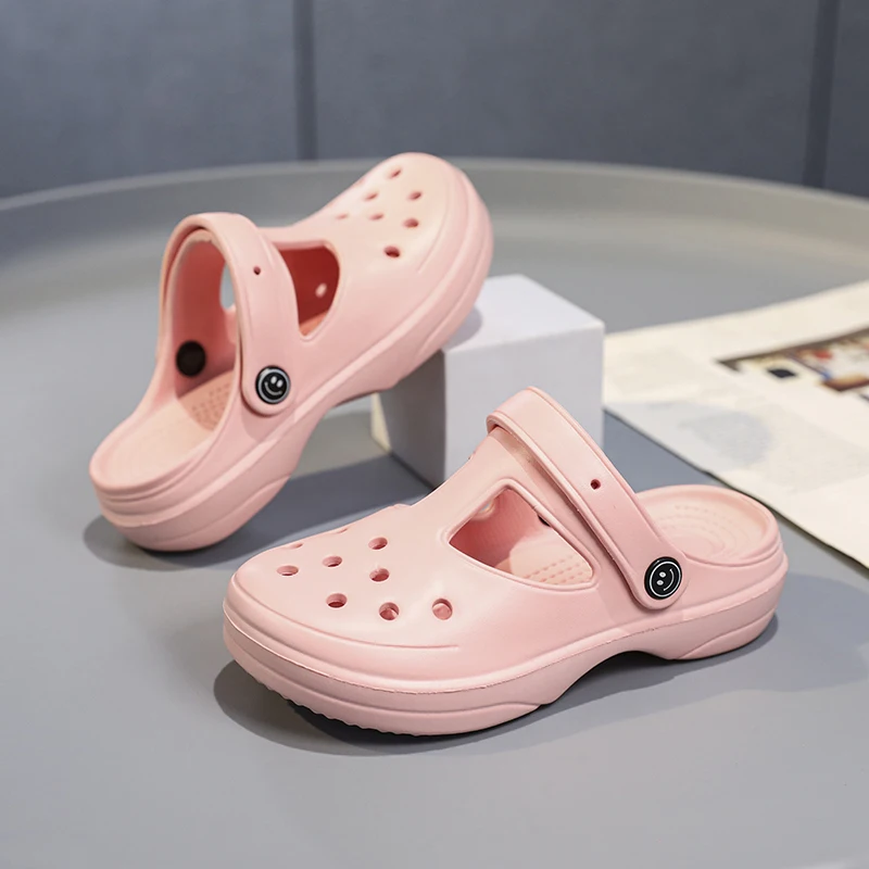 A pair of children's summer slip-on shoes, anti-collision and anti-slip sandals for outdoor use and beach wear, model ZZ-220
A pair of children's summer slip-on shoes, anti-collision and anti-slip sandals for outdoor use and beach wear, model ZZ-220