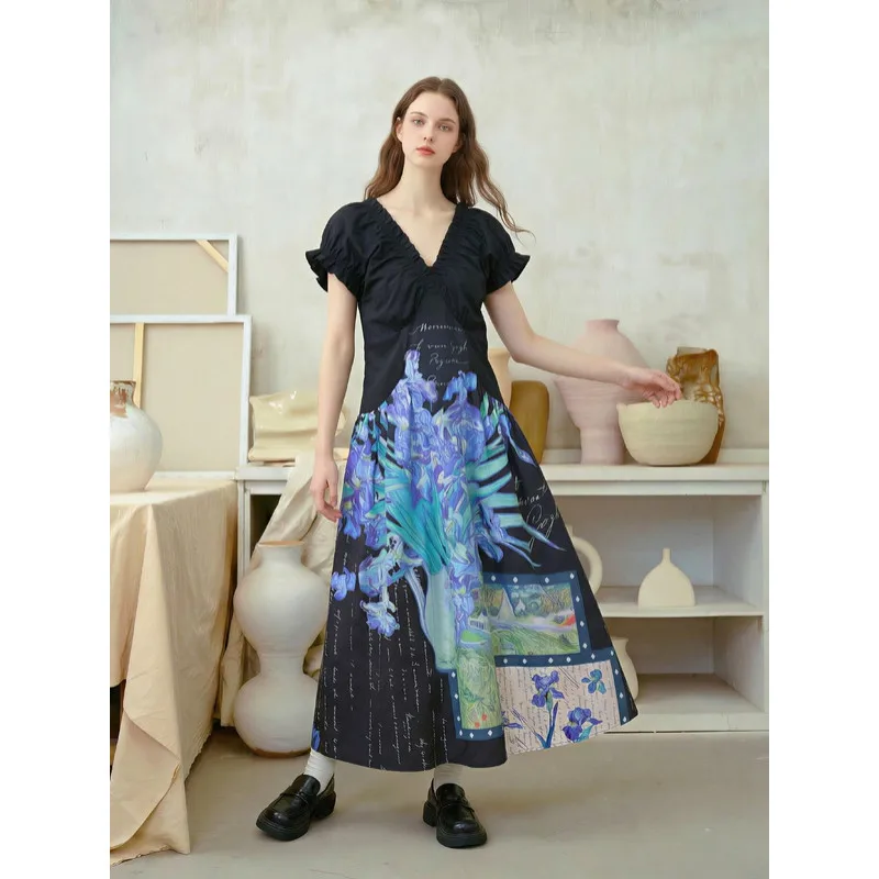 Van Gogh-inspired retro V-neck a-line dress with dreamy summer slimming print
Van Gogh-inspired retro V-neck a-line dress with dreamy summer slimming print