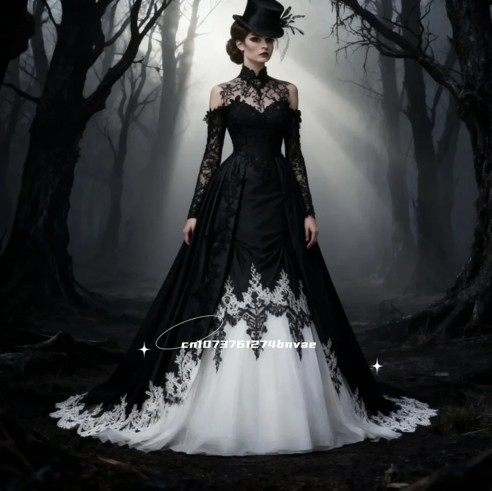 Black And White Gothic Wedding Dress High Collar Long Sleeves Vampire Halloween Women Gowns Customized Vintage Bride Wear
Black And White Gothic Wedding Dress High Collar Long Sleeves Vampire Halloween Women Gowns Customized Vintage Bride Wear