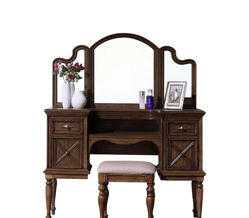 Solid wood retro dresser dressing stool combination bedroom American simple small apartment with mirror makeup table
Solid wood retro dresser dressing stool combination bedroom American simple small apartment with mirror makeup table