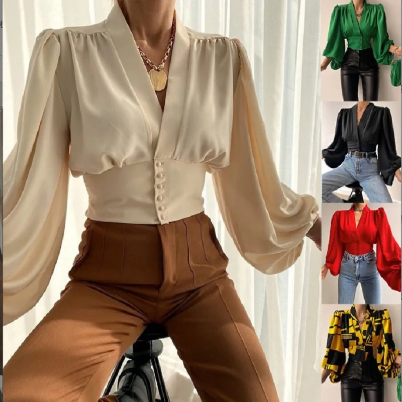 Deep V Neck Fashion Green Blouse Shirt Women Elegant Long Puff Sleeve Chiffon 2022 Autumn Spring Loose Women Clothes
Deep V Neck Fashion Green Blouse Shirt Women Elegant Long Puff Sleeve Chiffon 2022 Autumn Spring Loose Women Clothes