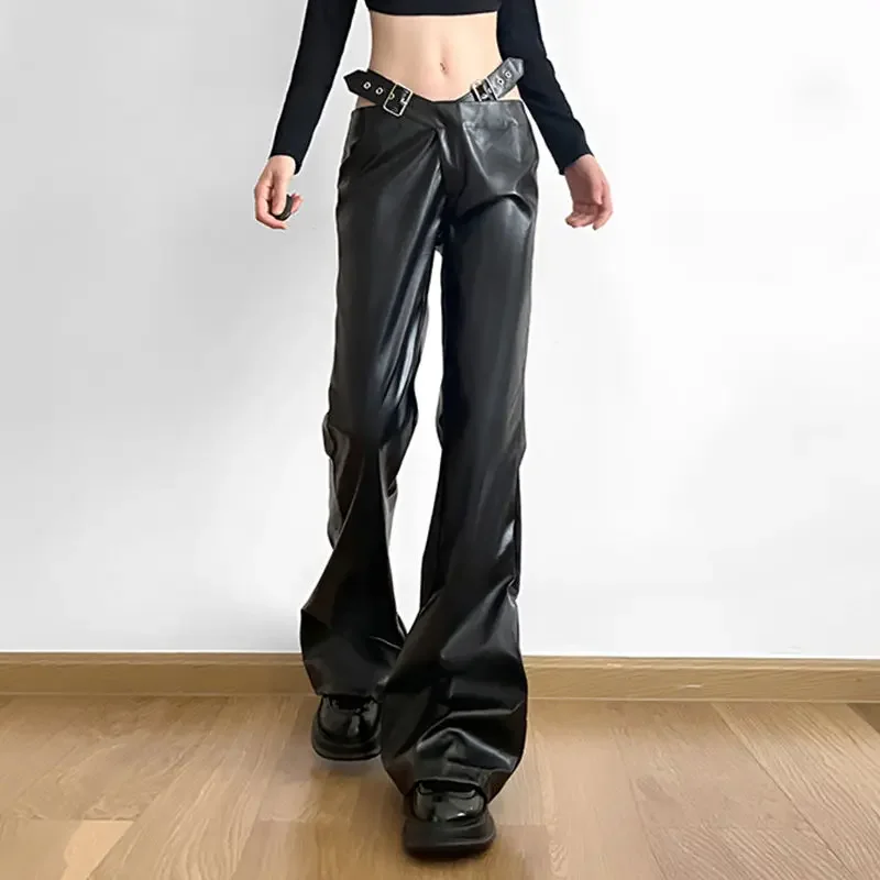 American High Street Spice Girl Pu Micro Flared Pants Y2k Pants Trendy Metal Buckle Sexy Low Waisted Leather Pants for Women
American High Street Spice Girl Pu Micro Flared Pants Y2k Pants Trendy Metal Buckle Sexy Low Waisted Leather Pants for Women