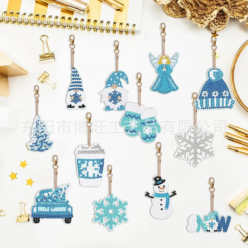 Handmade 12-piece diamond art keychain Blue and white winter Christmas Cartoon diamond keychain Double-sided ladies bag pendant
Handmade 12-piece diamond art keychain Blue and white winter Christmas Cartoon diamond keychain Double-sided ladies bag pendant