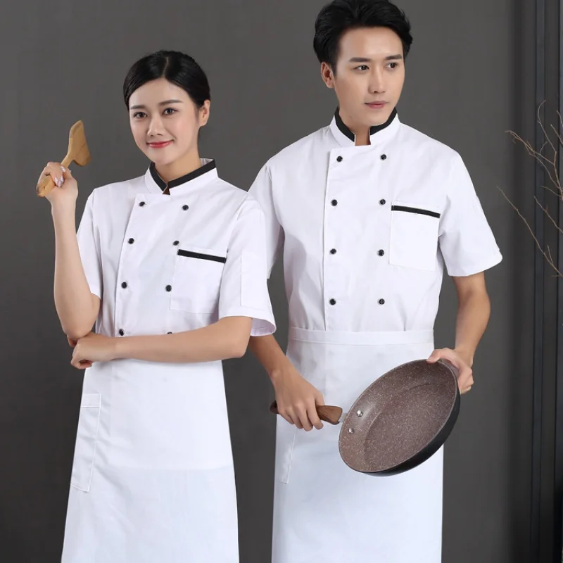 Factory Supply New Summer Chef Uniform Short Sleeve Male Double-Breasted White Polyester Cotton Chef Cooking School Clothing
Factory Supply New Summer Chef Uniform Short Sleeve Male Double-Breasted White Polyester Cotton Chef Cooking School Clothing