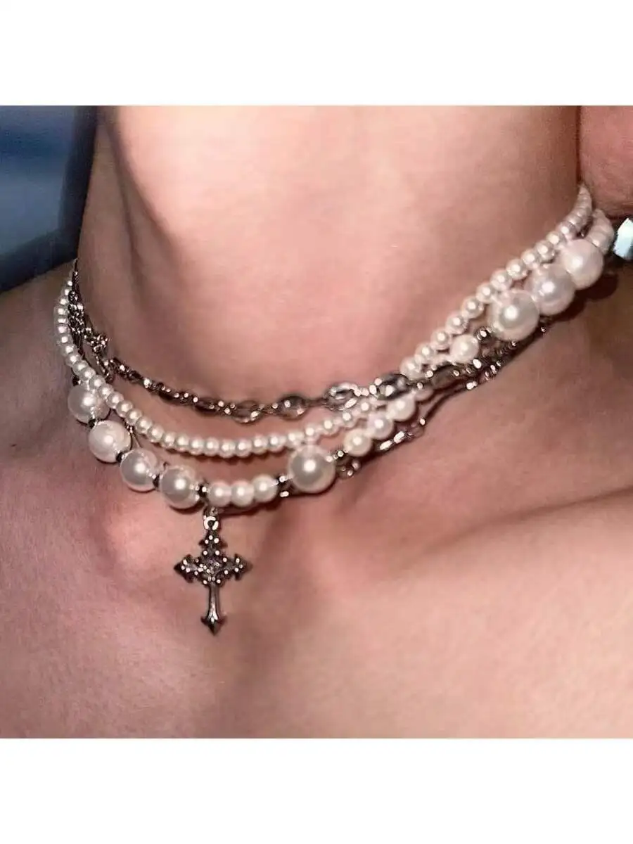 Multi-Layer Pearl Choker Necklace With Cross Pendant Unisex Fashion Collar Chain
Multi-Layer Pearl Choker Necklace With Cross Pendant Unisex Fashion Collar Chain