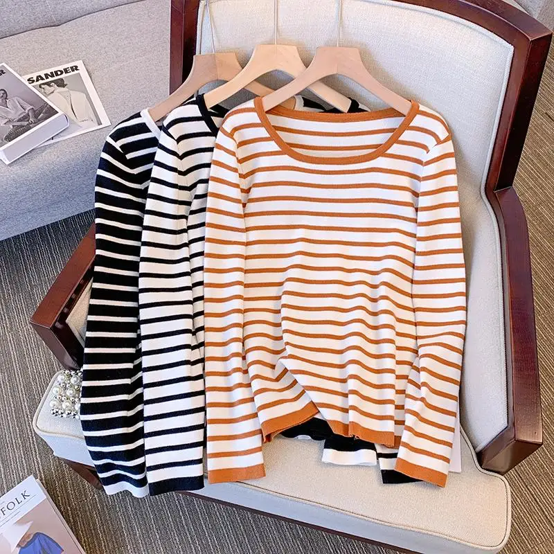 New Pullover Sweater Women Loose long sleeves Knitted Sweaters Jumper Female O-Neck stripe women's clothing 2022 Big Size
New Pullover Sweater Women Loose long sleeves Knitted Sweaters Jumper Female O-Neck stripe women's clothing 2022 Big Size