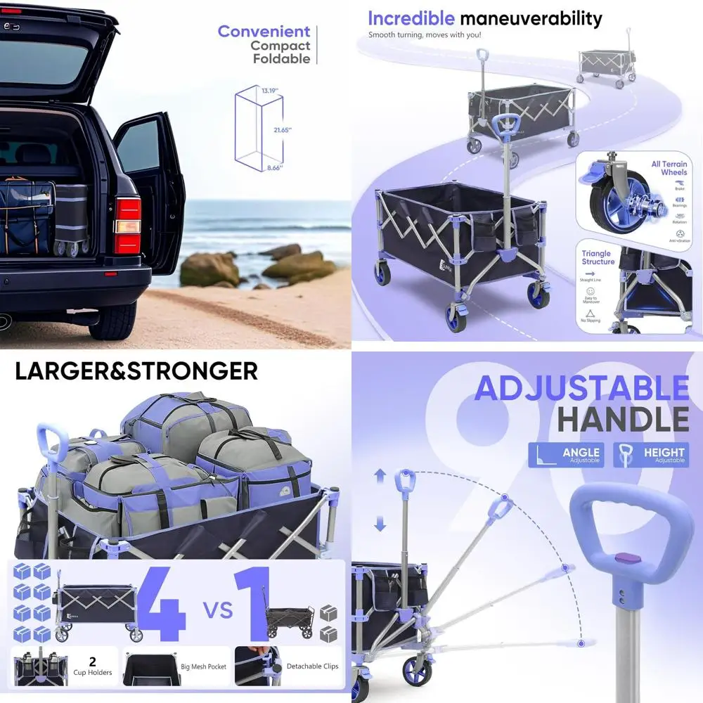 Heavy-Duty Blue Foldable Wagon with 330lbs Capacity, All-Terrain Wheels & Drink Holders
Heavy-Duty Blue Foldable Wagon with 330lbs Capacity, All-Terrain Wheels & Drink Holders