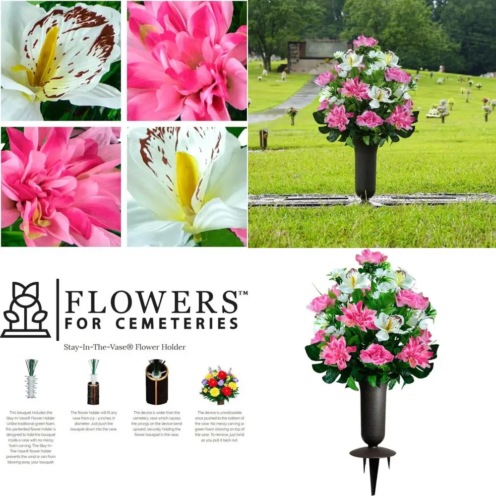 Pink Dahlia and Rose Bouquet with White Orchids for Outdoor Cemetery Vase Decorations
Pink Dahlia and Rose Bouquet with White Orchids for Outdoor Cemetery Vase Decorations