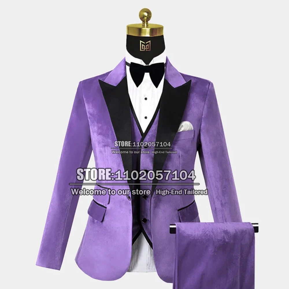 Purple Velvet Suits Men Slim Fit Groomsmen Tuxedo Black Peaked Lapel Jacket+Vest+Pants 3 Piece Formal Party Business Blazer 2023
Purple Velvet Suits Men Slim Fit Groomsmen Tuxedo Black Peaked Lapel Jacket+Vest+Pants 3 Piece Formal Party Business Blazer 2023