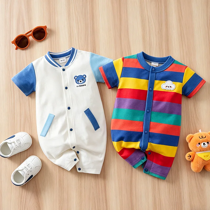 Baby Short Sleeve Romper Cute Rainbow Striped Cloud Embroidery Cotton Onesie Newborn Full Button Bodysuit Summer Infant Clothes
Baby Short Sleeve Romper Cute Rainbow Striped Cloud Embroidery Cotton Onesie Newborn Full Button Bodysuit Summer Infant Clothes