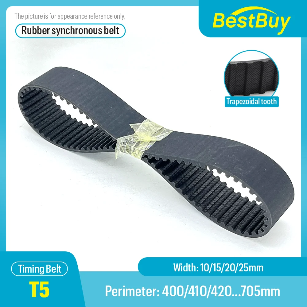T5 Rubber Closed Loop Timing Belt Width 10/15/20/25mm Perimeter 400/410/420-705mm Pitch 5mm Trapezoidal Tooth Synchronous Belt
T5 Rubber Closed Loop Timing Belt Width 10/15/20/25mm Perimeter 400/410/420-705mm Pitch 5mm Trapezoidal Tooth Synchronous Belt