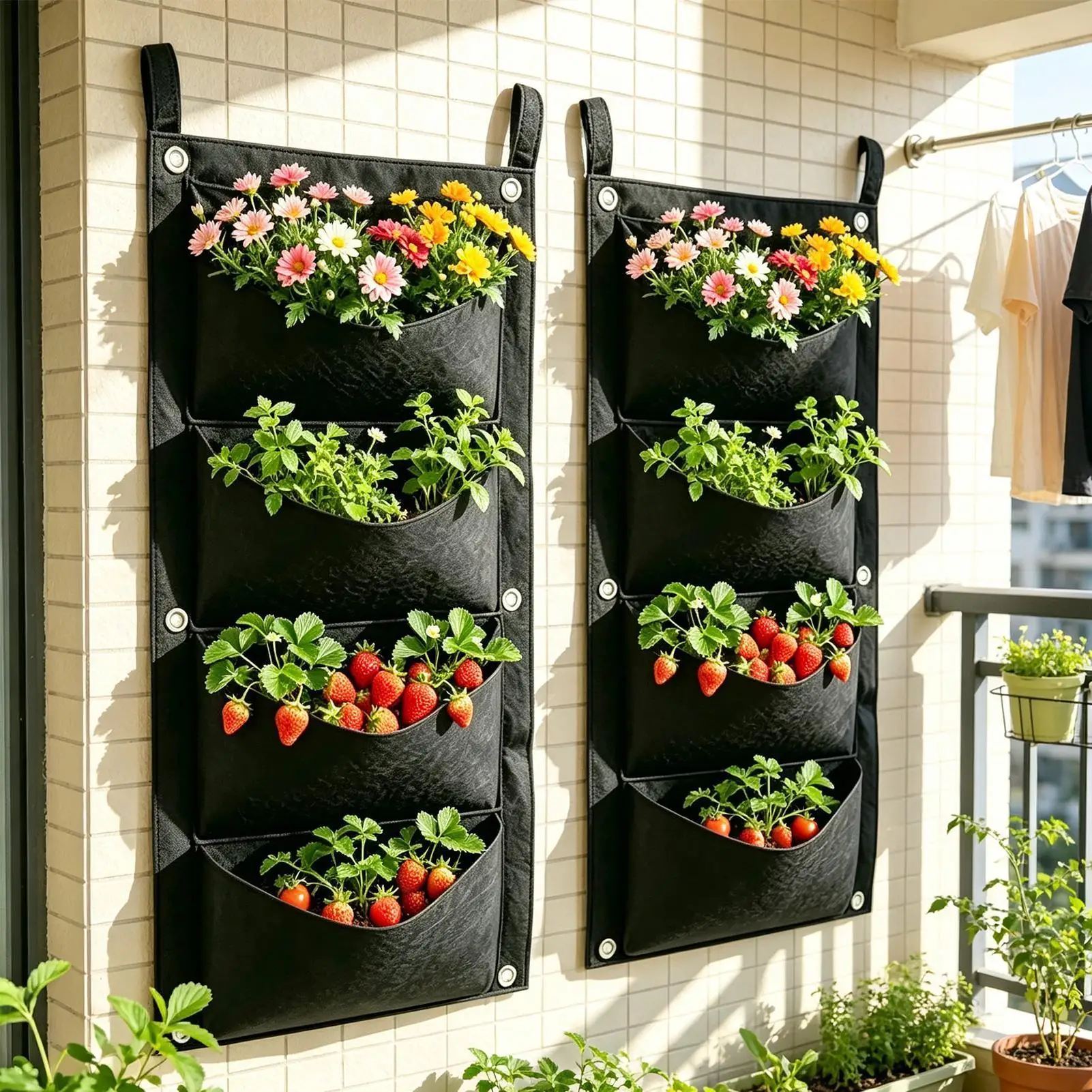 Strawberry Grow Bags 2 Piece Felt Pots Upside down Strawberries Grow Bags for Fence Wall Balcony Tomatoes Chili Vegetables Patio
Strawberry Grow Bags 2 Piece Felt Pots Upside down Strawberries Grow Bags for Fence Wall Balcony Tomatoes Chili Vegetables Patio