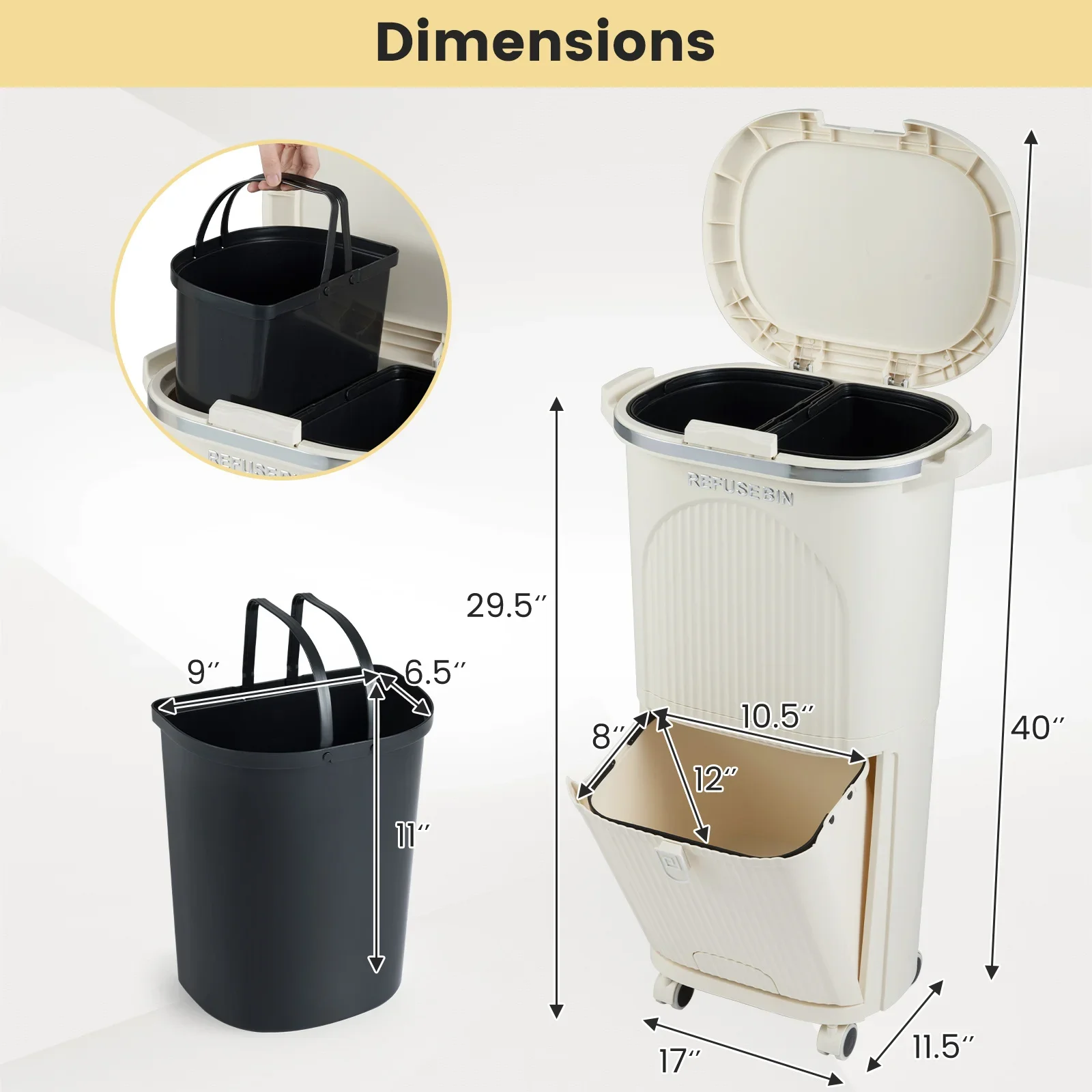 10 Gallon Kitchen Trash Can with Lid, Double-Layer Sorting Trash Bin with 2 Removable Buckets, Step Pedal & Wheels
10 Gallon Kitchen Trash Can with Lid, Double-Layer Sorting Trash Bin with 2 Removable Buckets, Step Pedal & Wheels