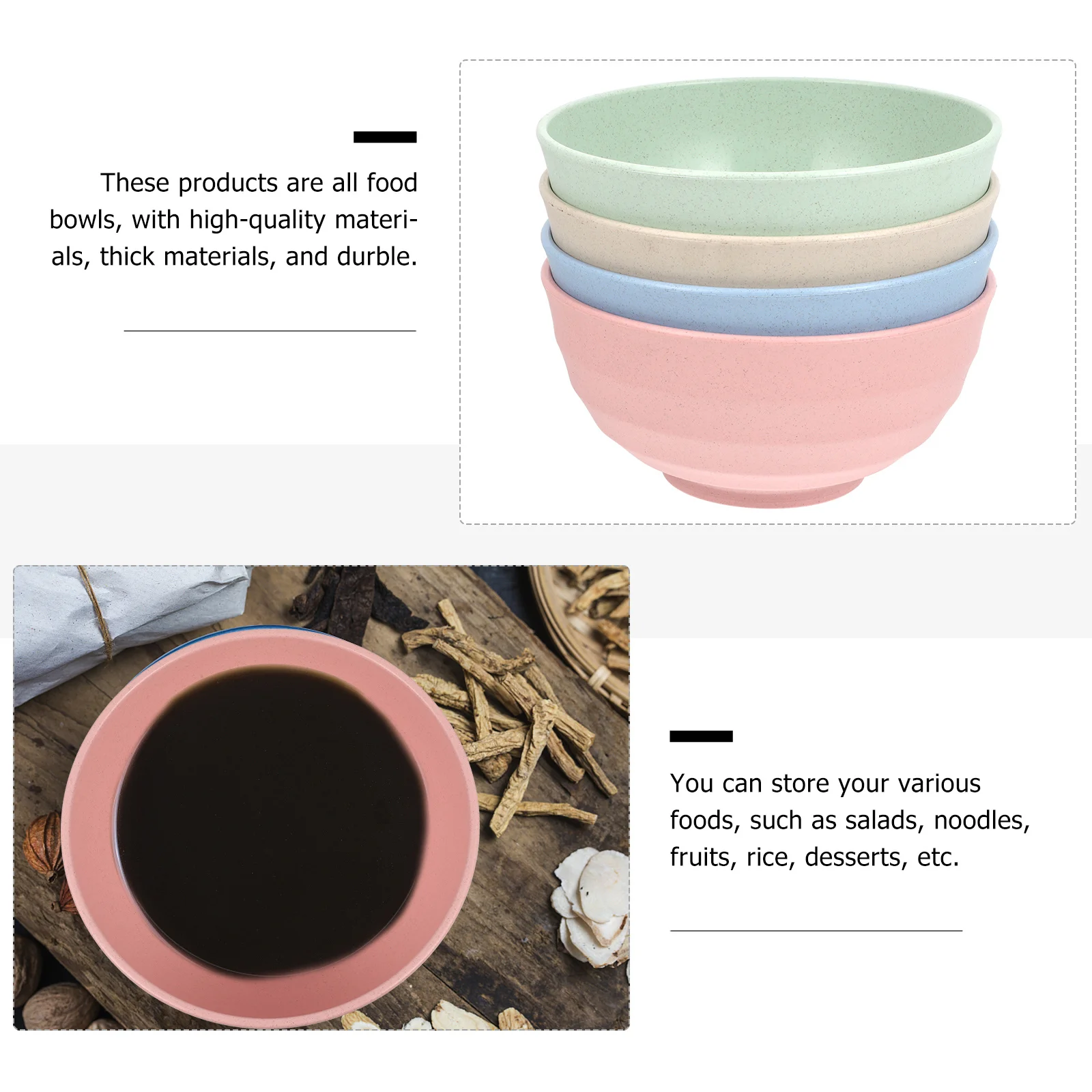 4Pcs Home Kitchen Wheat Straw Food Bowls Safe Healthy Anti-Scald Stackable Rice Salad Noodle Soup Bowls Home Supplies
4Pcs Home Kitchen Wheat Straw Food Bowls Safe Healthy Anti-Scald Stackable Rice Salad Noodle Soup Bowls Home Supplies