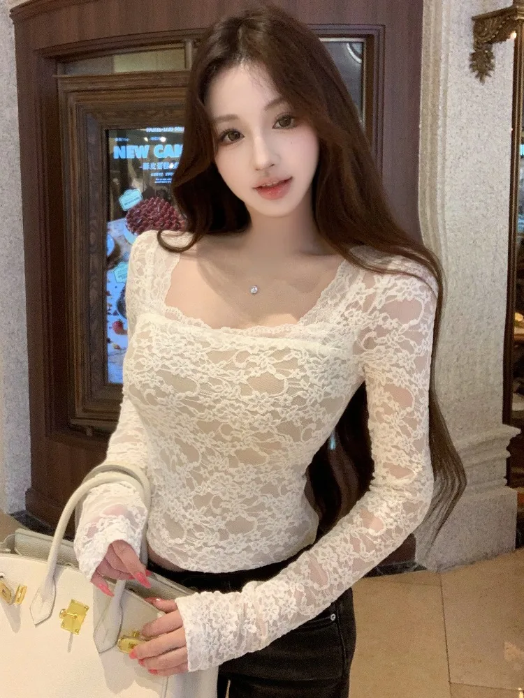 Slim Fit Long Sleeve T-Shirt Women's Short Style Square Collar Lace Trim Body Shaping Inner Wear Base Layer Hot Girl Top
Slim Fit Long Sleeve T-Shirt Women's Short Style Square Collar Lace Trim Body Shaping Inner Wear Base Layer Hot Girl Top