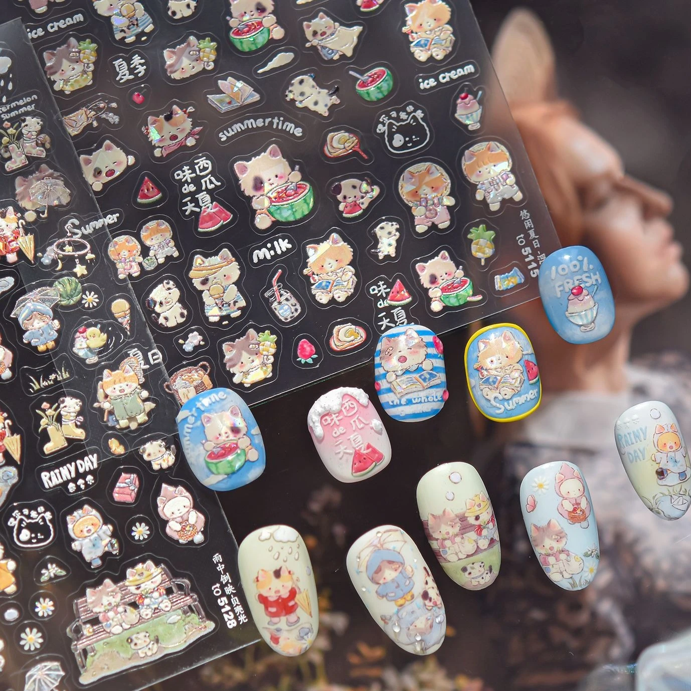 Kittens Eat Watermelon Cat Rainy Day Umbrella Daisy Cherry Ice Cream Dog Puppy Fence Nail Art Sticker Summertime Manicure Decals
Kittens Eat Watermelon Cat Rainy Day Umbrella Daisy Cherry Ice Cream Dog Puppy Fence Nail Art Sticker Summertime Manicure Decals
