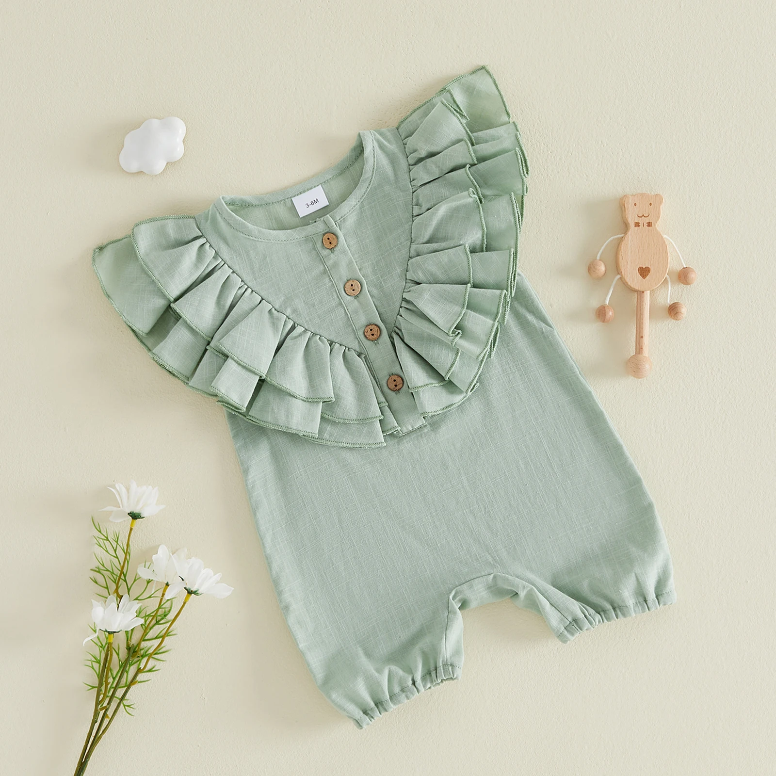 Baby Girl Summer Romper Cute Ruffle Solid Button Up Flying Sleeve Jumpsuit Infant Newborn Clothes For Girls
Baby Girl Summer Romper Cute Ruffle Solid Button Up Flying Sleeve Jumpsuit Infant Newborn Clothes For Girls