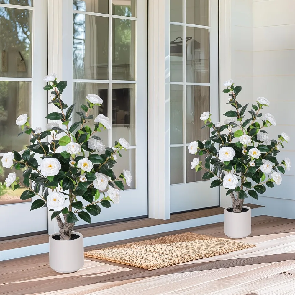 2 Pack Artificial Camellia Tree with White Planter, 39 Inch Tall Fake Tree, Artificial Plants Indoor & Outdoor Housewarming Gift Faux Floral Plant Blooming Tree In Cement Pot, Greenery Potted Plant for Indoor Outdoor
2 Pack Artificial Camellia Tree with White Planter, 39 Inch Tall Fake Tree, Artificial Plants Indoor & Outdoor Housewarming Gift Faux Floral Plant Blooming Tree In Cement Pot, Greenery Potted Plant for Indoor Outdoor