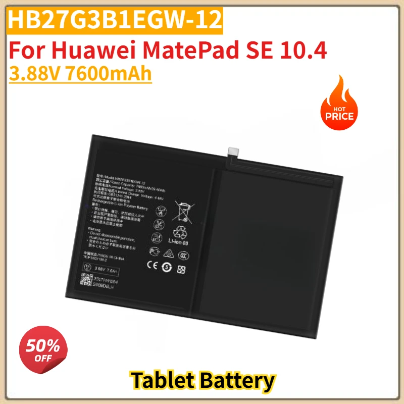 High Quality HB27G3B1EGW-12 Tablet Battery 3.88V 7600mAh for Huawei MatePad SE 10.4 Brand New Replacement Battery
High Quality HB27G3B1EGW-12 Tablet Battery 3.88V 7600mAh for Huawei MatePad SE 10.4 Brand New Replacement Battery