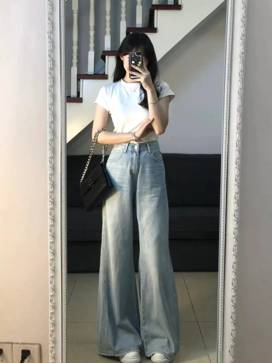 High Waist Wide Leg Retro Washed Denim Jeans Women's Early Autumn New Style Slimming Skirt Pants Loose Floor-Length Trousers
High Waist Wide Leg Retro Washed Denim Jeans Women's Early Autumn New Style Slimming Skirt Pants Loose Floor-Length Trousers
