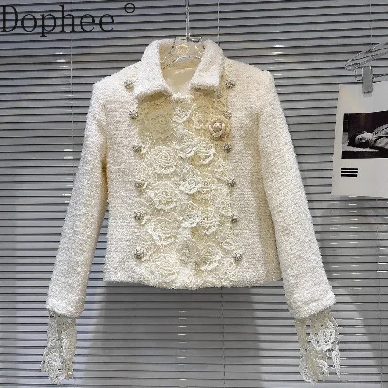 Fashion Lady 2025 New Spring Wool Jacket Elegant Lace Splicing Beads Double-breasted Short Outerwear Warm Down Liner Woolen Coat
Fashion Lady 2025 New Spring Wool Jacket Elegant Lace Splicing Beads Double-breasted Short Outerwear Warm Down Liner Woolen Coat