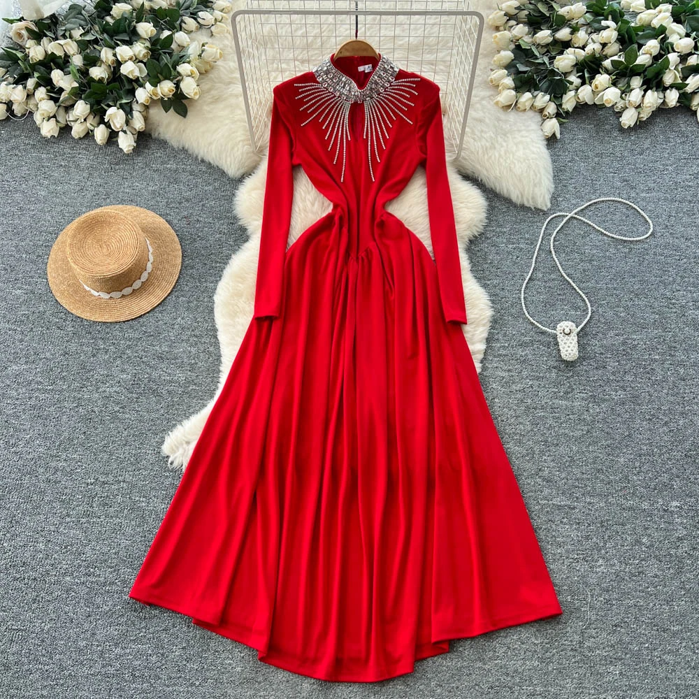 Шикарное длинное платье со стразами и длинными рукавами, корейская модная осенняя женская одежда, церемониальные платья
Шикарное длинное платье со стразами и длинными рукавами, корейская модная осенняя женская одежда, церемониальные платья