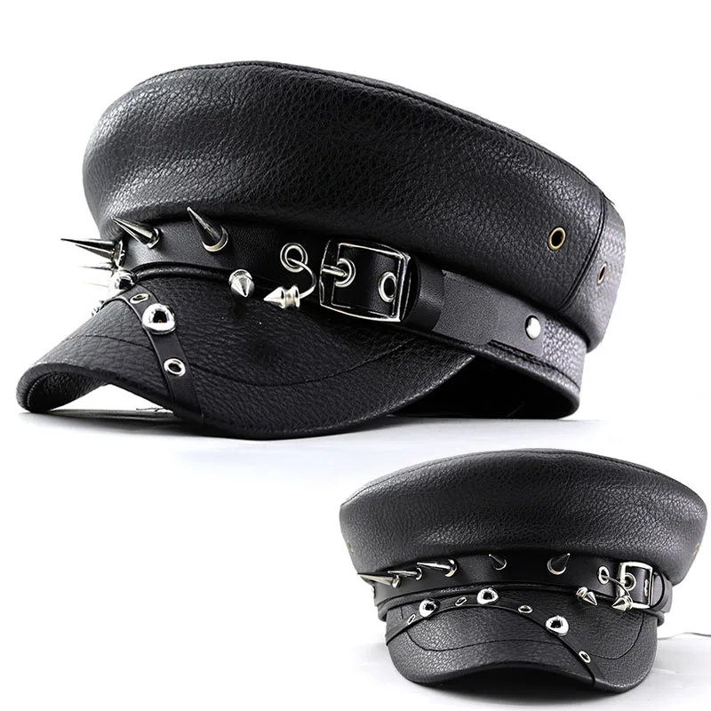 New Y2k Trendy Punk Beret Black Pu Cool Punk Skull Spike Cap Leather Flat Top Captain Military Caps Men Women Street Accessories
New Y2k Trendy Punk Beret Black Pu Cool Punk Skull Spike Cap Leather Flat Top Captain Military Caps Men Women Street Accessories