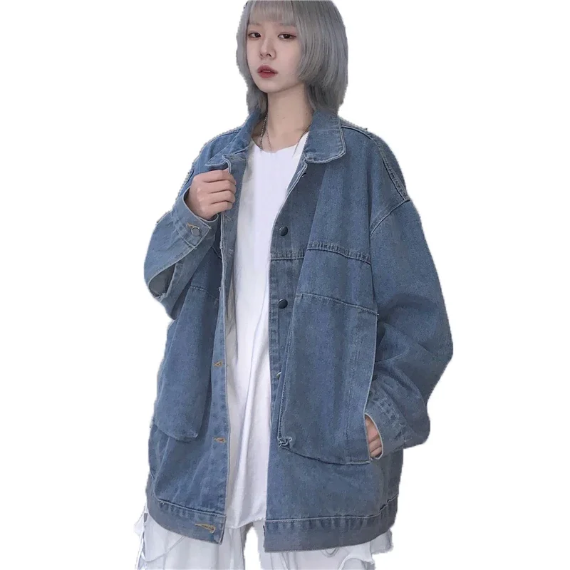 Jacket Coat Women Autumn Fashion Turn-down Collar Long Sleeve Blue Jean Jacket Vintage Korean Loose Denim Coat
Jacket Coat Women Autumn Fashion Turn-down Collar Long Sleeve Blue Jean Jacket Vintage Korean Loose Denim Coat