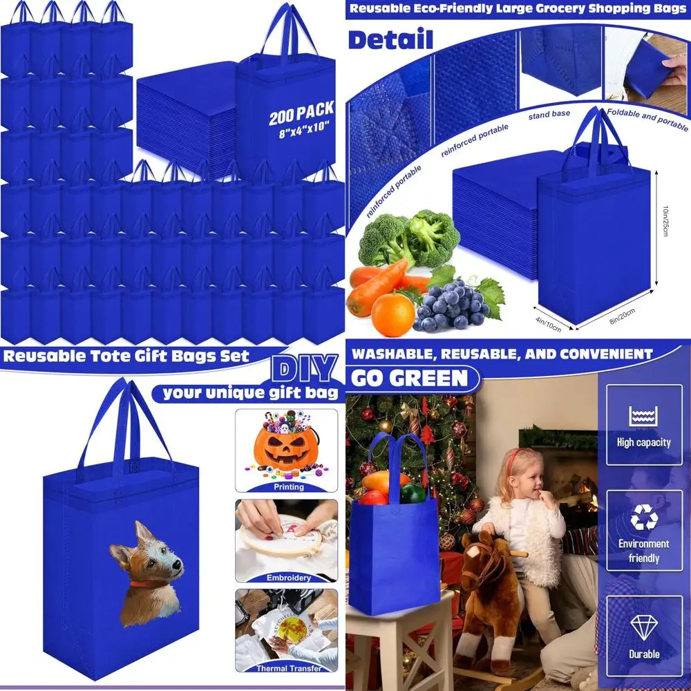 Reusable Tote Bags, 200 Pack, 8x4x10 Inch, Non-Woven, Durable Grocery and Gift Bags, Blue, Bulk Shopping Bags for Eco-Friendly U
Reusable Tote Bags, 200 Pack, 8x4x10 Inch, Non-Woven, Durable Grocery and Gift Bags, Blue, Bulk Shopping Bags for Eco-Friendly U