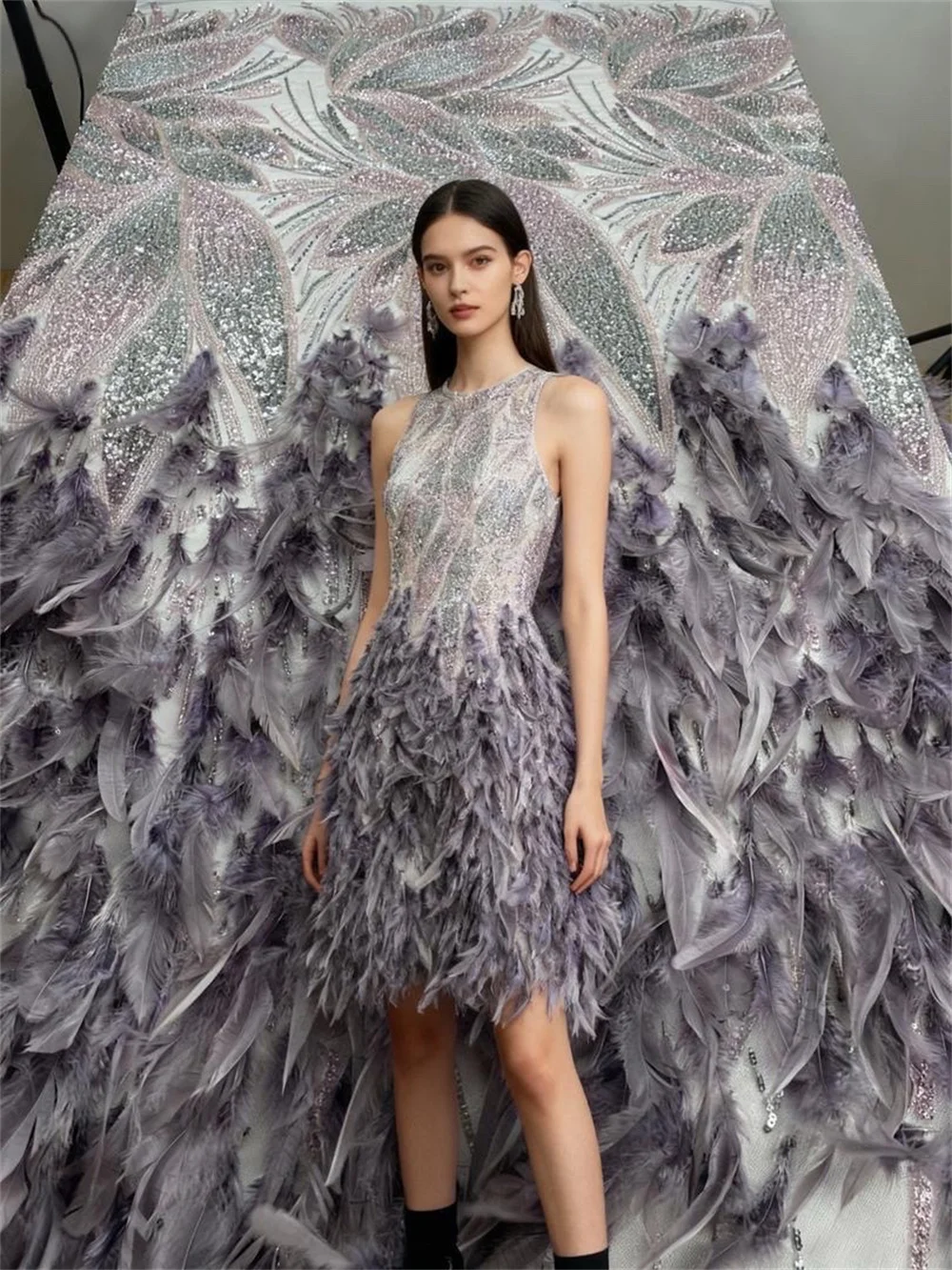 2025 Afrique Роскошная 3D сетчатая кружевная ткань с перьями 5 ярдов Франция Нигерийская кружевная ткань с блестками и бисером для женских вечерних платьев Шить 
2025 Afrique Роскошная 3D сетчатая кружевная ткань с перьями 5 ярдов Франция Нигерийская кружевная ткань с блестками и бисером для женских вечерних платьев Шить