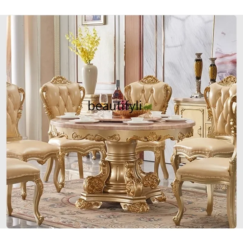 A38 European dining table and chairs household dining table with turntable marble solid wood round table gold
A38 European dining table and chairs household dining table with turntable marble solid wood round table gold