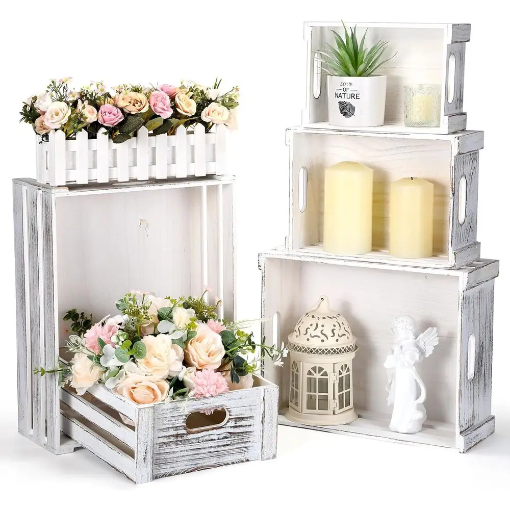 Set of 5 Rustic Wooden Crates for Display, Vintage Nesting Storage Boxes with Handles, Handcrafted Decorative Baskets in Vintage
Set of 5 Rustic Wooden Crates for Display, Vintage Nesting Storage Boxes with Handles, Handcrafted Decorative Baskets in Vintage