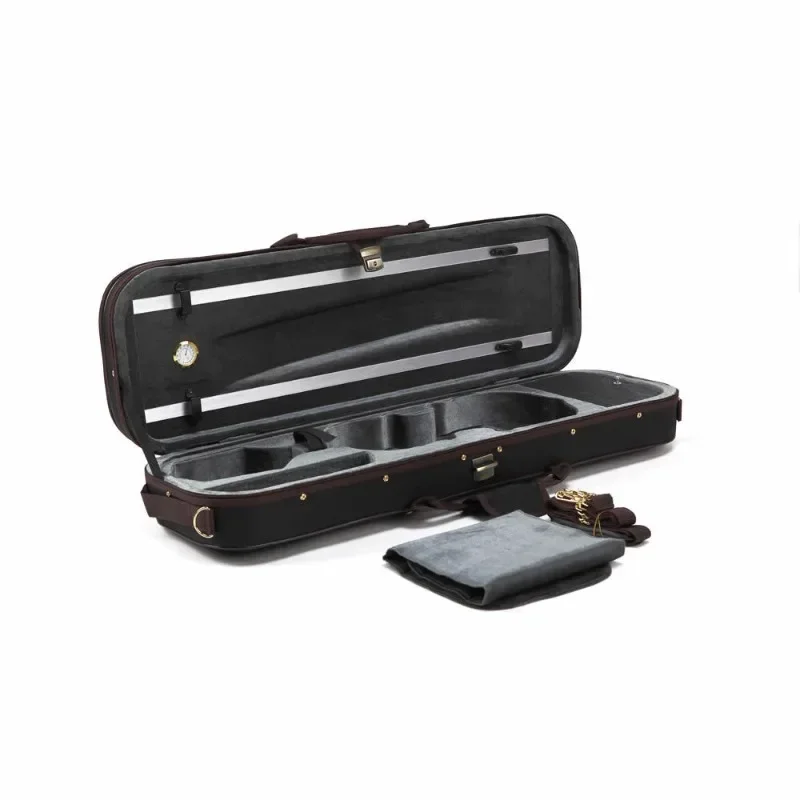 Brown trimmed, melted, with hygrometer, copper lock, shoulder strap, high-quality fabric violin case. 
Brown trimmed, melted, with hygrometer, copper lock, shoulder strap, high-quality fabric violin case.