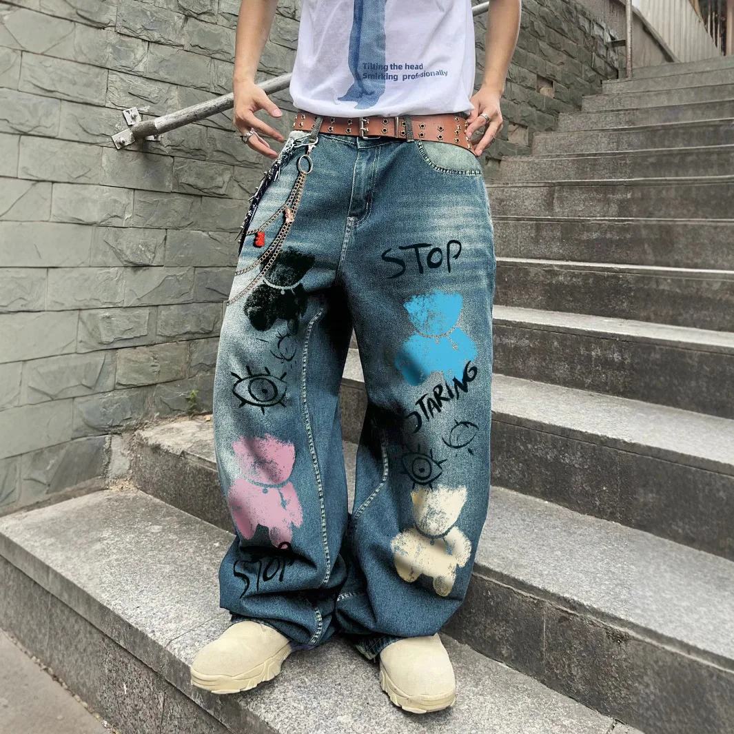 European American New Fashion Men's Printed Casual Trendy Daily Loose Wide Leg Straight Denim Trousers Male Jeans Pants Clothes
European American New Fashion Men's Printed Casual Trendy Daily Loose Wide Leg Straight Denim Trousers Male Jeans Pants Clothes
