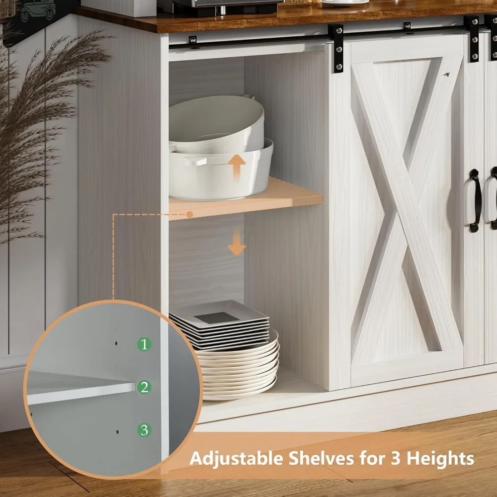 farmhouse coffee bar cabinet with sliding barn doors, 72'' hutch cabinet with storage, white bar cabinet with glass doors and w
farmhouse coffee bar cabinet with sliding barn doors, 72'' hutch cabinet with storage, white bar cabinet with glass doors and w