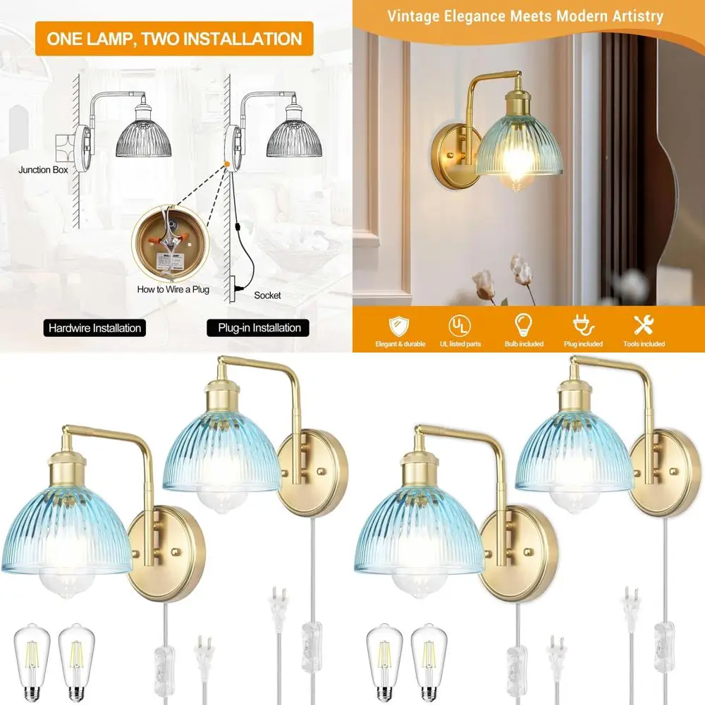 Pair of Contemporary Swing Arm Sconces with Striped Glass Shades, Versatile Wall Lamps for Edison Bulbs, Suitable for Living Spa
Pair of Contemporary Swing Arm Sconces with Striped Glass Shades, Versatile Wall Lamps for Edison Bulbs, Suitable for Living Spa