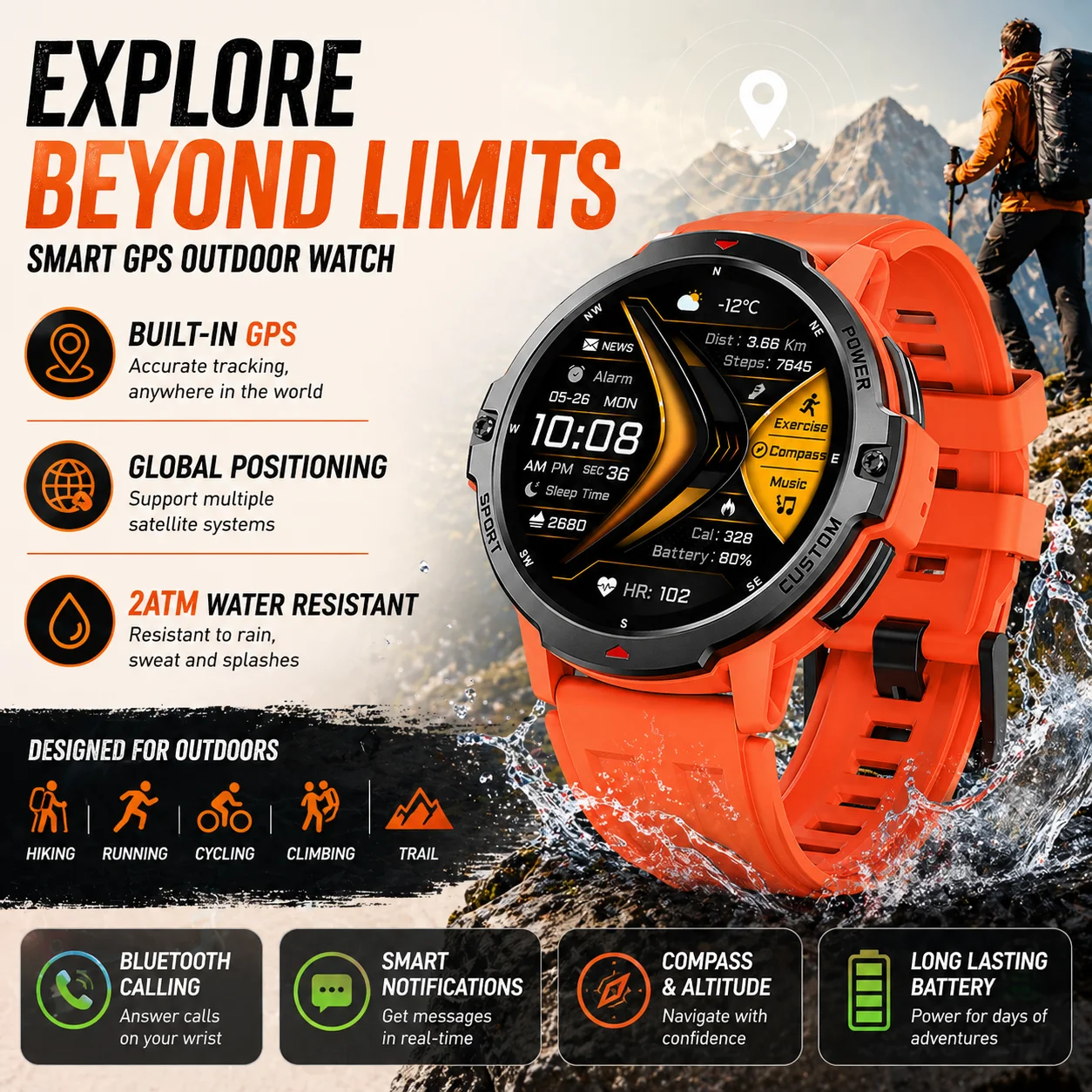 LEADOYS GPS Rugged Smart Watch 6-Star Positioning System Fitness Tracking All Day Health Monitoring Gift for Father's Day
LEADOYS GPS Rugged Smart Watch 6-Star Positioning System Fitness Tracking All Day Health Monitoring Gift for Father's Day