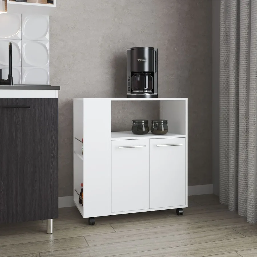 FM FURNITURE Linden Kitchen Cart with Microwave Shelf. Open Storage. and TwoDoor Cabinet. White
FM FURNITURE Linden Kitchen Cart with Microwave Shelf. Open Storage. and TwoDoor Cabinet. White