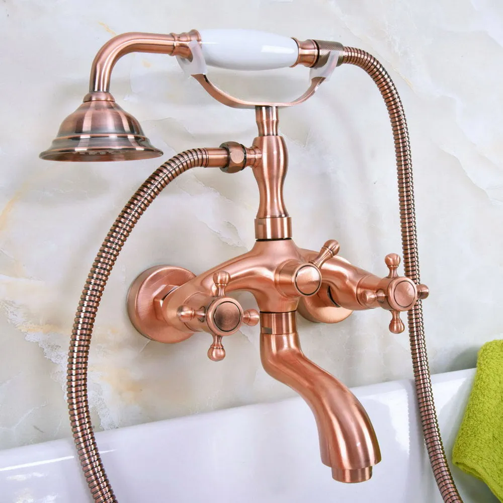 Antique Red Copper Wall Mounted Dual Handles Mixer tap Bathroom Clawfoot Bathtub Shower Faucet Set with Handheld Shower tna321
Antique Red Copper Wall Mounted Dual Handles Mixer tap Bathroom Clawfoot Bathtub Shower Faucet Set with Handheld Shower tna321