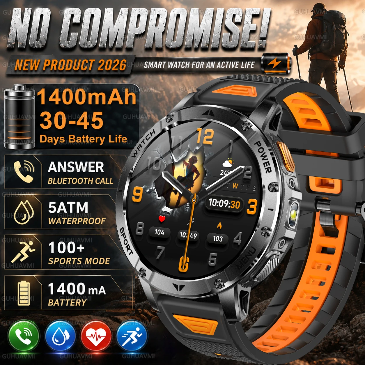 Outdoor Military Smartwatch 1400mAh Large Battery 30-45 Days Battery Life 5ATM Waterproof Call 100+Sports Fitness Watch For Men
Outdoor Military Smartwatch 1400mAh Large Battery 30-45 Days Battery Life 5ATM Waterproof Call 100+Sports Fitness Watch For Men