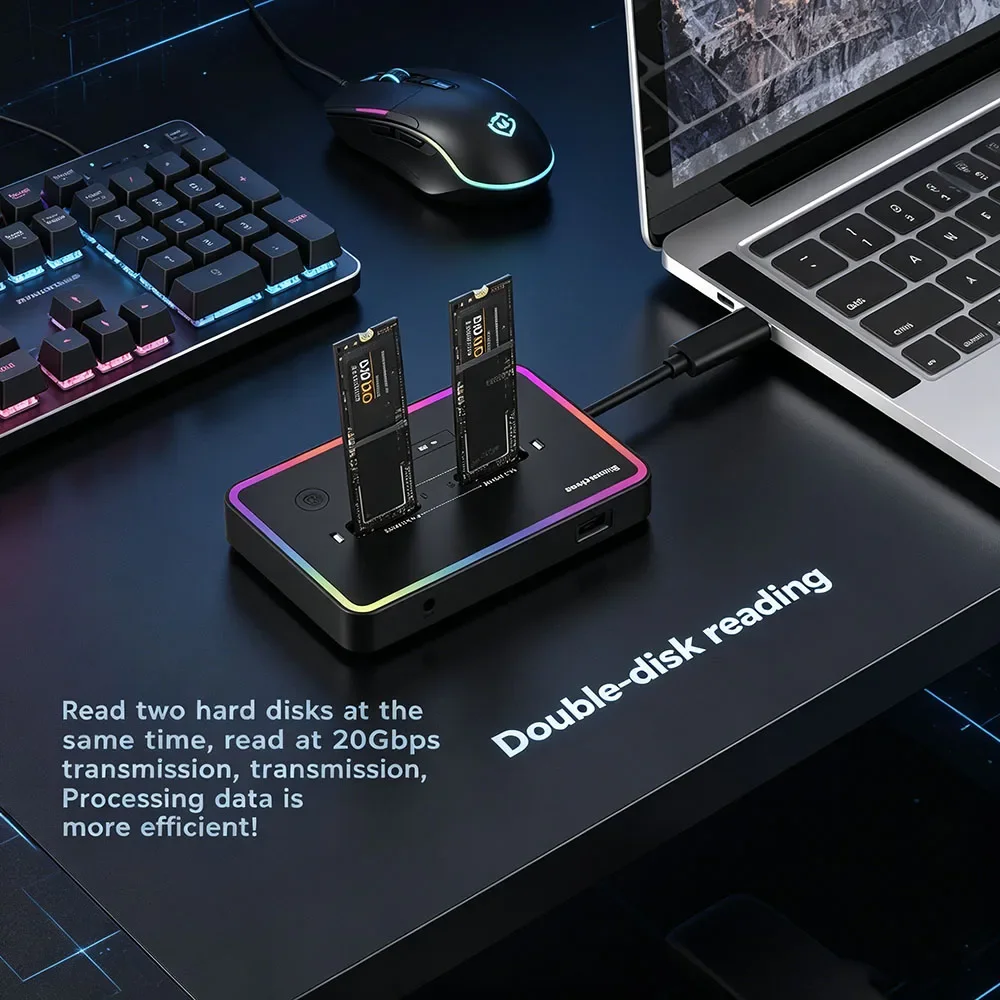 Elite Type C 10Gbps Offline Clone 2 Bay SSD Enclosure Dual Protocol M.2 SSD Docking Station Case for PCIe NVME or Sata
Elite Type C 10Gbps Offline Clone 2 Bay SSD Enclosure Dual Protocol M.2 SSD Docking Station Case for PCIe NVME or Sata