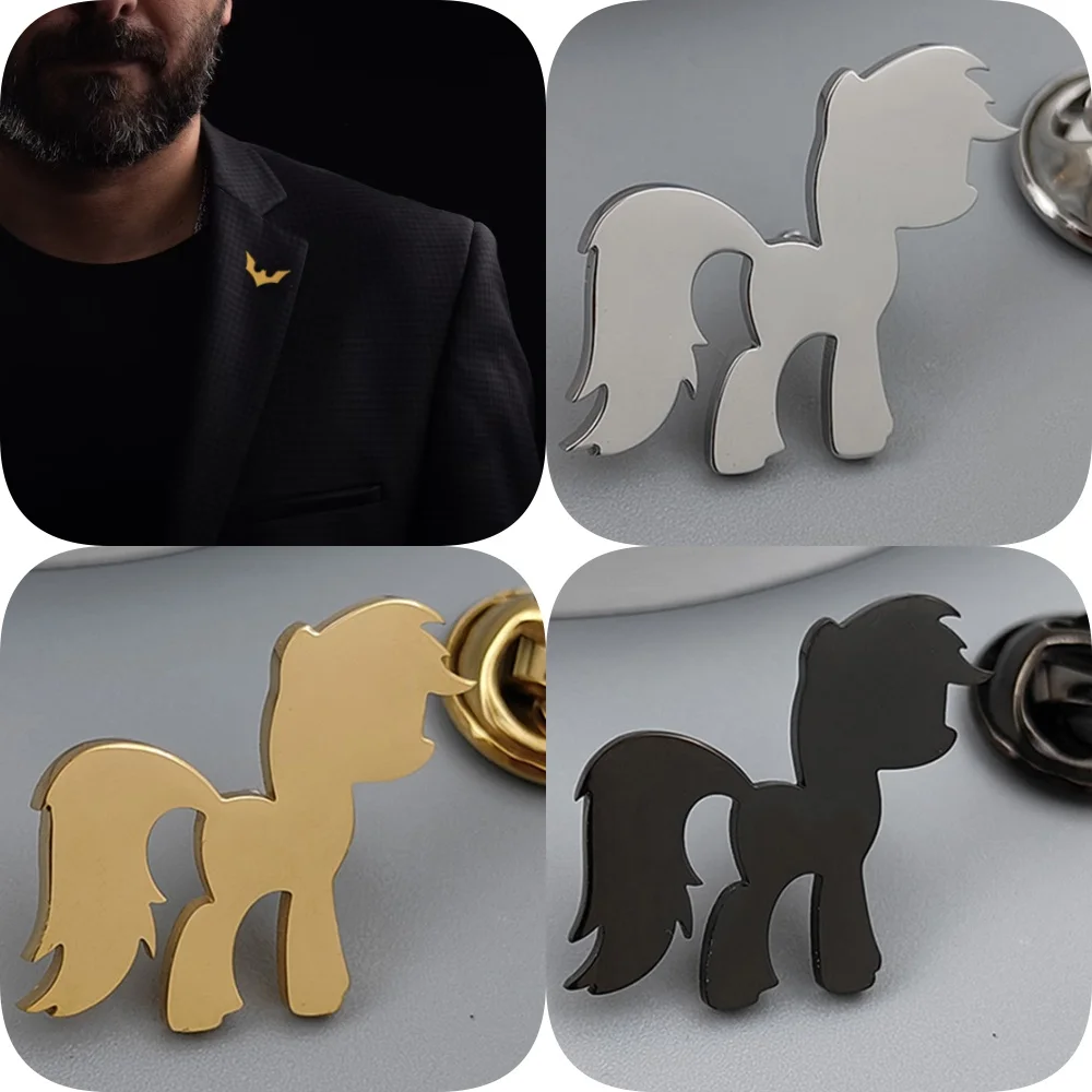 New hip-hop style cartoon horse hollow stainless steel gold-plated badge, suit lapel pin waterproof black, men's brooch suit
New hip-hop style cartoon horse hollow stainless steel gold-plated badge, suit lapel pin waterproof black, men's brooch suit