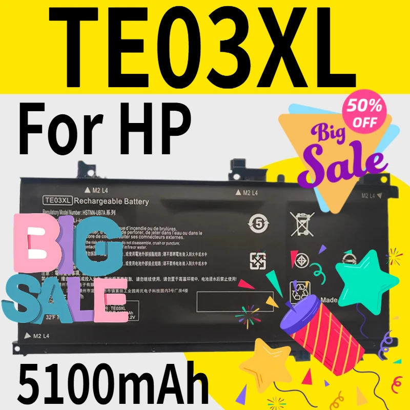 TE03XL 11.55V 5100mAh For HP OMEN 15-bc012TX 15-bc011TX 15-AX015TX AX017TX 15-bc013TX TPN-Q173 HSTNN-UB7A Laptop Battery
TE03XL 11.55V 5100mAh For HP OMEN 15-bc012TX 15-bc011TX 15-AX015TX AX017TX 15-bc013TX TPN-Q173 HSTNN-UB7A Laptop Battery