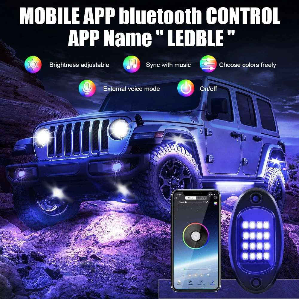 4/6/8/10/12 Pods RGB LED Rock Light APP Atmosphere Light Decoration Light for Offroad Truck SUV 4x4 ATV Boat
4/6/8/10/12 Pods RGB LED Rock Light APP Atmosphere Light Decoration Light for Offroad Truck SUV 4x4 ATV Boat