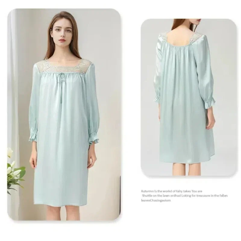 100% Mulberry Silk Sleepware Nightgowns Spring and Summer French Silk Woman Nightgown Square Collar Long Sleeve Long Nightdress
100% Mulberry Silk Sleepware Nightgowns Spring and Summer French Silk Woman Nightgown Square Collar Long Sleeve Long Nightdress