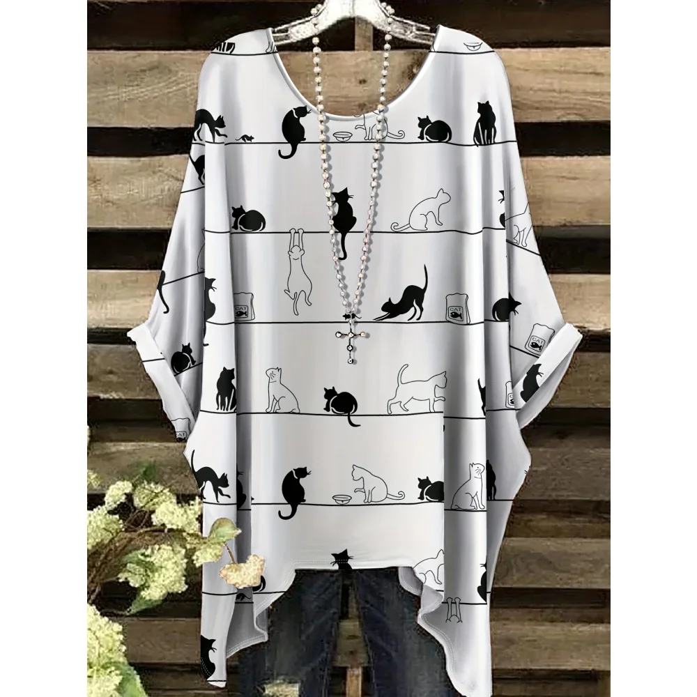 Summer Women's Short Sleeve Gold Dyed Kitten 3D Pattern Print Irregular Hem Round Neck Top Casual Korean Popular Clothes T-Shirt
Summer Women's Short Sleeve Gold Dyed Kitten 3D Pattern Print Irregular Hem Round Neck Top Casual Korean Popular Clothes T-Shirt